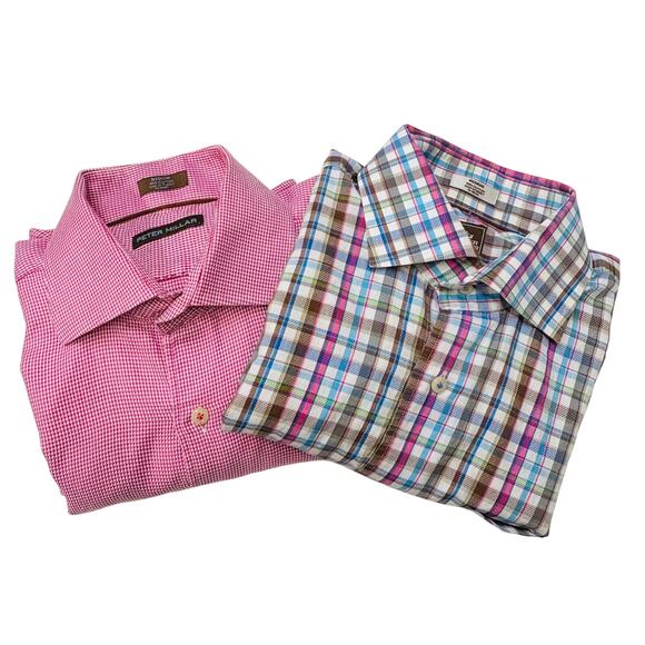 Peter Millar Shirts Lot Of 2 Mens Medium Pink White Button Up Long Sleeve Preppy - Picture 1 of 16